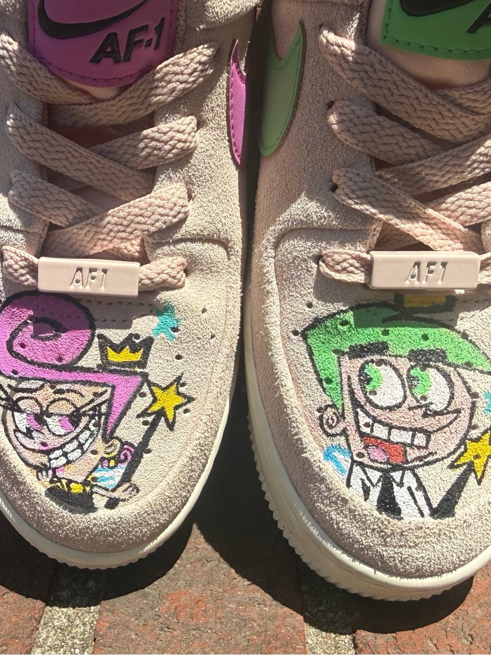 Hand painted - Nike - Fairly Oddparents Pink Suede AF-1 Sneakers - Picture 3 of 12